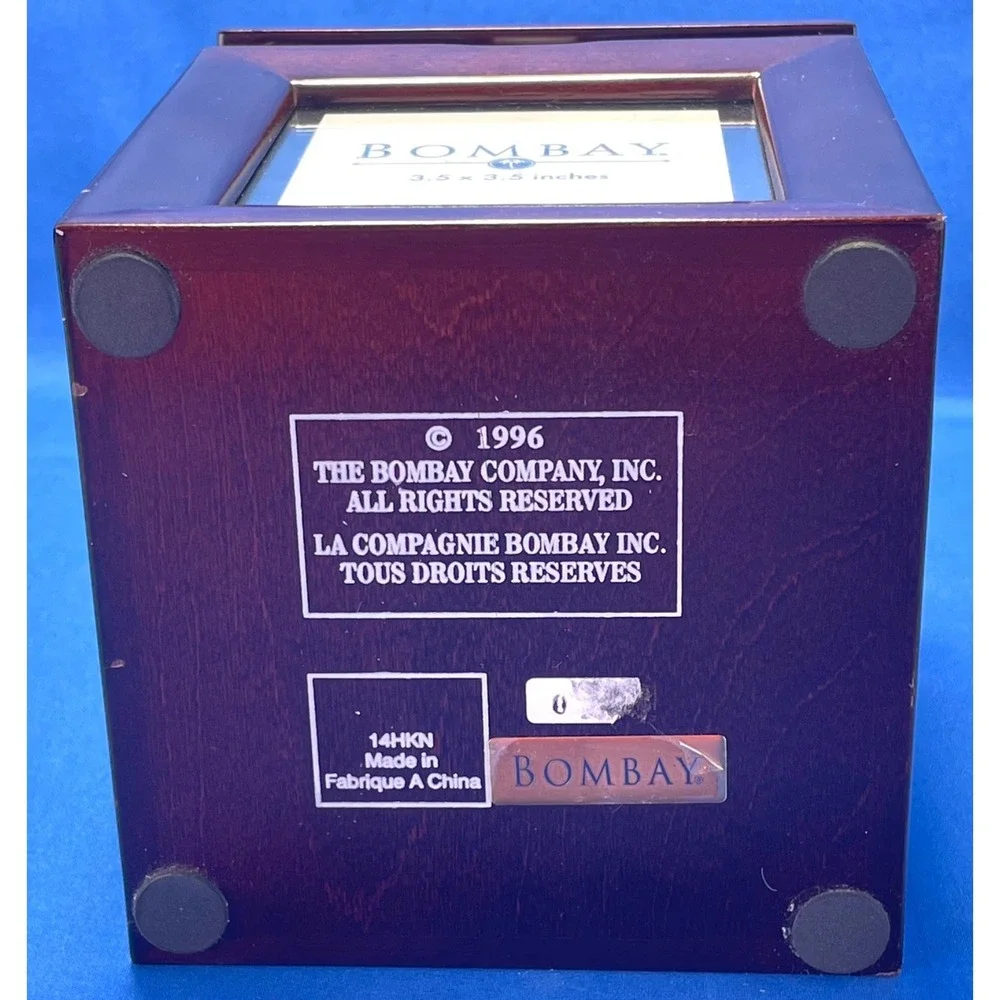 Bombay Co Wood Photo Cube Square Box 5 Glass Sides Hinged Lid 3.5